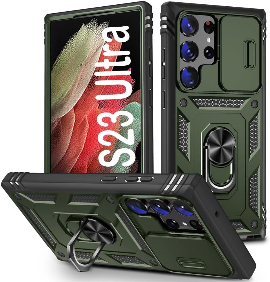 PASNEW for Samsung Galaxy S21 Ultra Case,Finger Ring Kickstand & Camera Cover Slide & Charge Port Dust Plug,Military Heavy Duty Full Body Shockproof Protective Hard Shell S21Ultra,6.8 Inch,Pink  PASNEW Army Green Samsung Galaxy S23 Ultra【6.8"】 