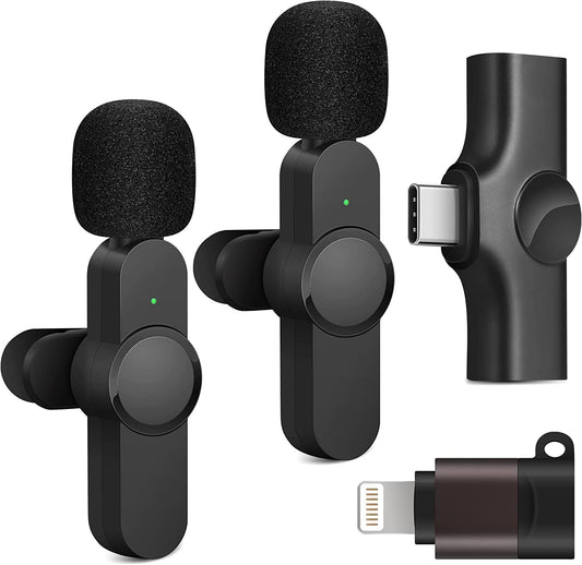 Wireless Lavalier Microphone Clip - Plug & Play Cordless Lapel Mic for Smart Phone, Laptop, Tablet - Active Noise Reduction Technology, Omnidirectional Condenser for Clear Audio Recording - 2-Pack  Generic   