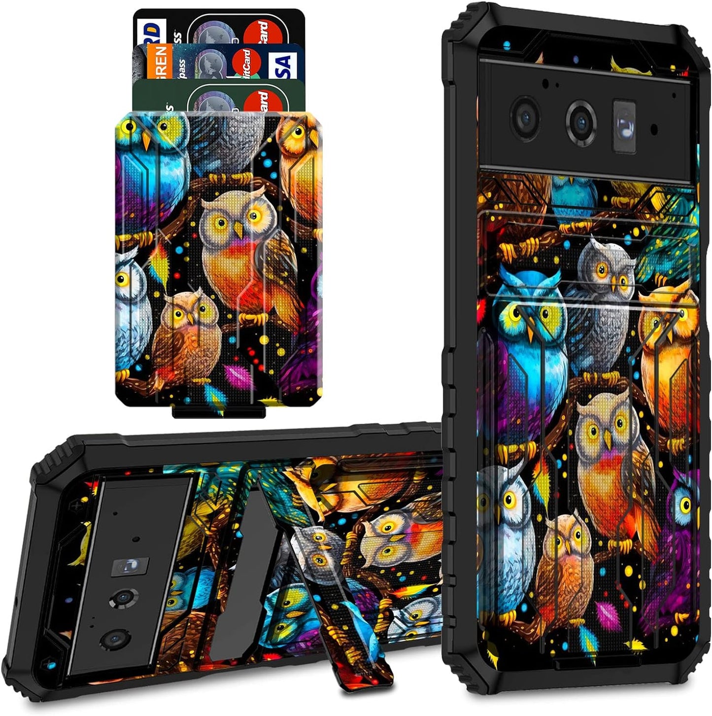 CGFGHHUY for Google Pixel 6 Case for Pixel 6 Wallet Case with Credit Card Holder & Kickstand Dual Layer Hard PC Soft TPU Protective Case for Google Pixel 6 6.4 Inch 2021 - Watercolor  CGFGHHUY Watercolor Owls For Pixel 6 Pro 6.7 Inch 