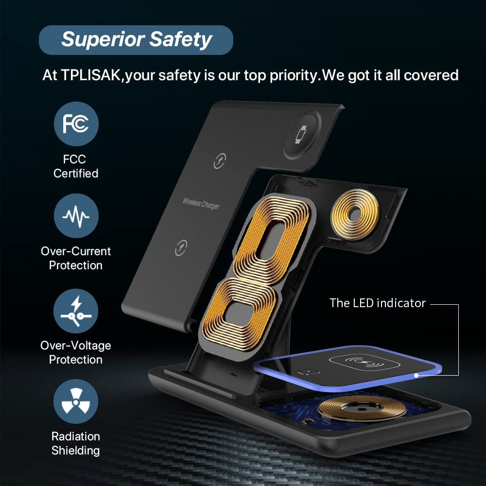 Wireless Charger,Mildily 3 in 1 Wireless Charging Station for Apple Iphone/Iwatch/Airpods,Iphone 13,12,11 (Pro, Pro Max)/Xs Max/Xr/Xs/X/8(Plus),Iwatch 7/6/Se/5/4/3/2,Airpods 3/2/Pro（Black）  XuHui   