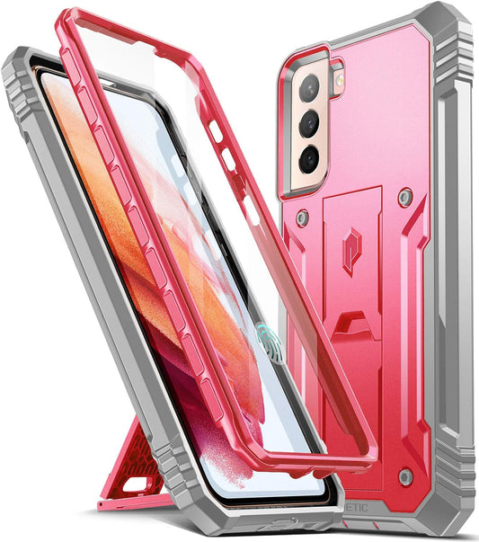 Poetic Revolution Case for Samsung Galaxy S21+ plus 5G 6.7 Inch, Built-In Screen Protector Work with Fingerprint ID, Full Body Rugged Shockproof Protective Cover Case with Kickstand, Pink  Poetic   