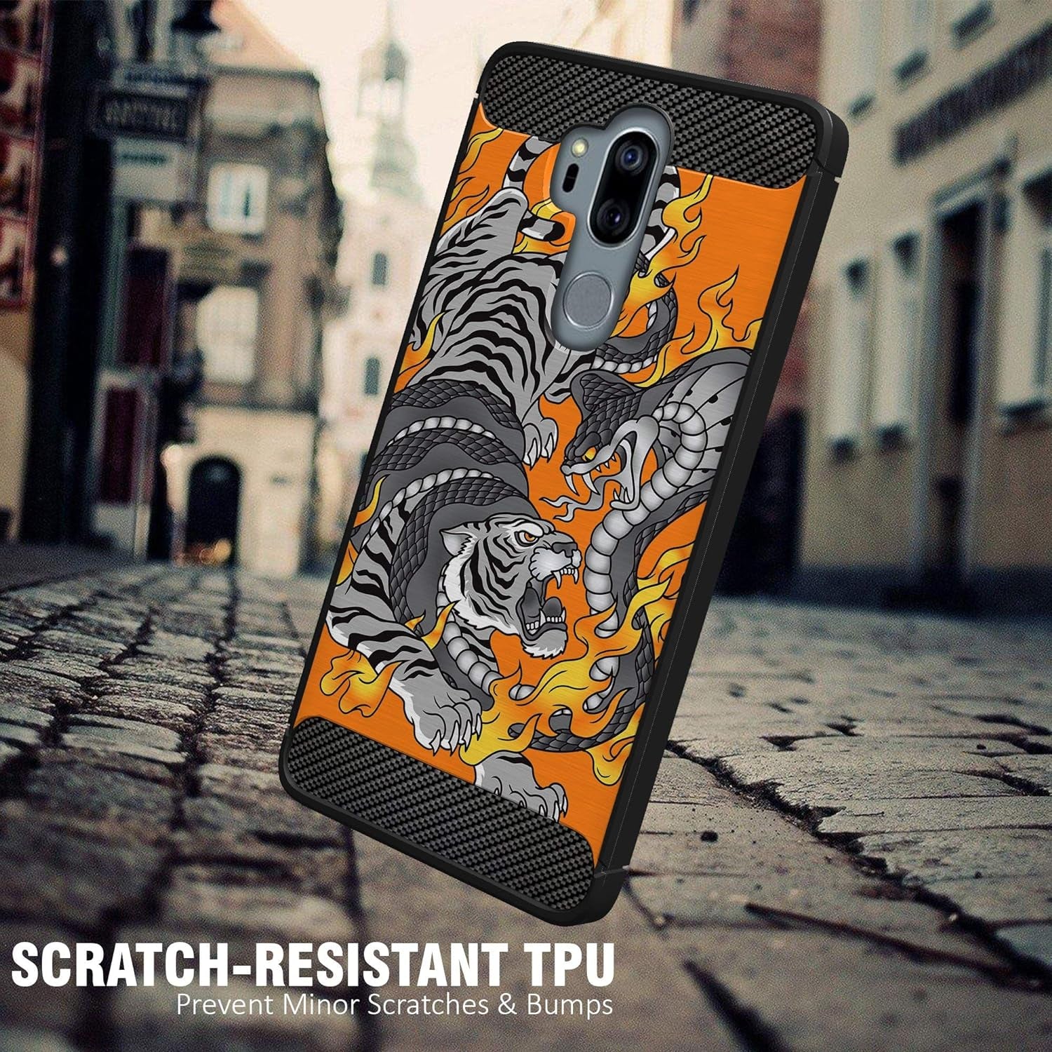 Casesondeck Case Compatible with [LG G7 / LG G7 Thinq] Pictorial Patterned TPU Design Case Flexible Slim and Elegant (Cobra Tiger)  CasesonDeck   