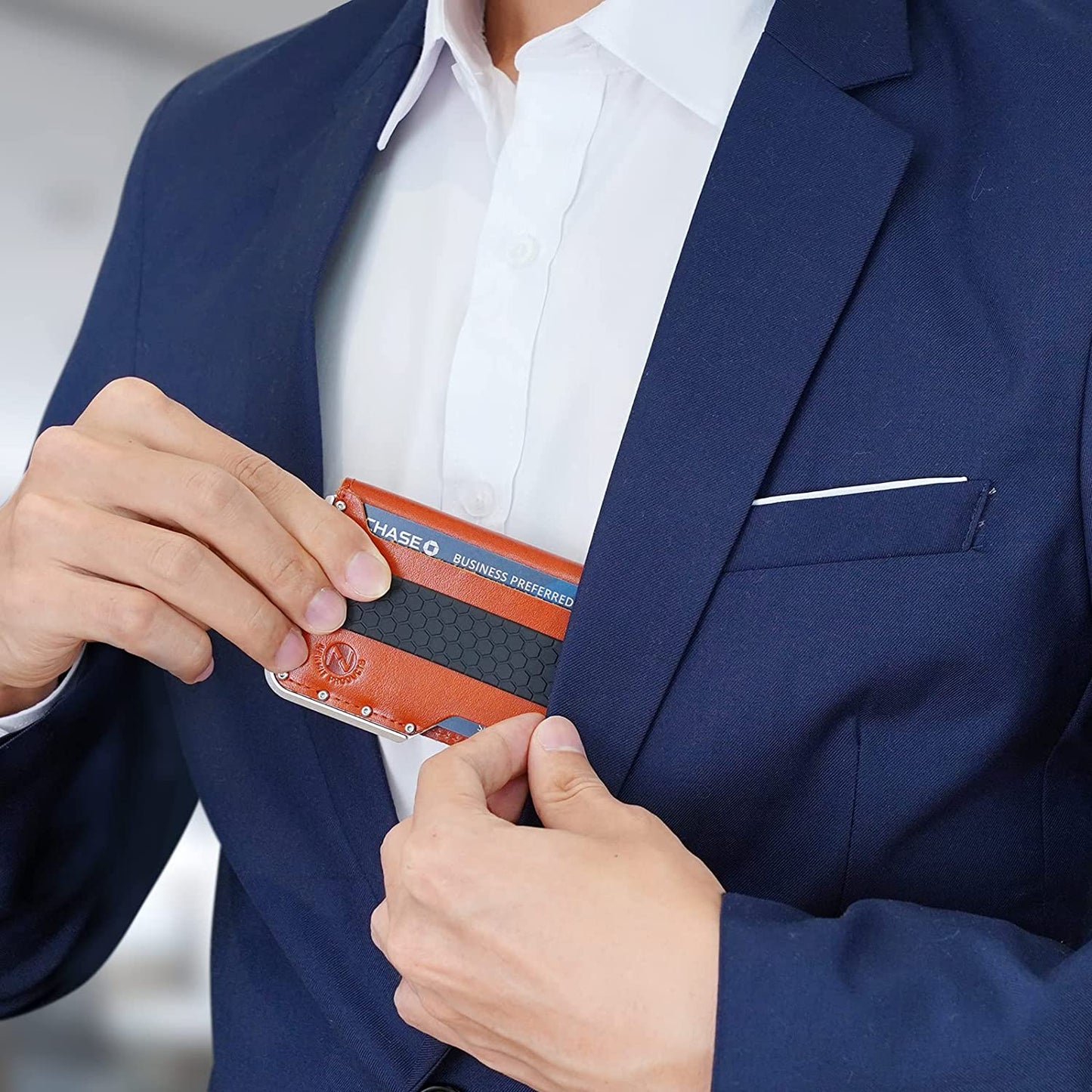 Nekmit Bifold Leather Wallet for Men - Tactical Metal Wallet with RFID Blocking, ID Window and Gift Box - Slim Minimalist Front Pocket Wallets Brown  Nekmit   