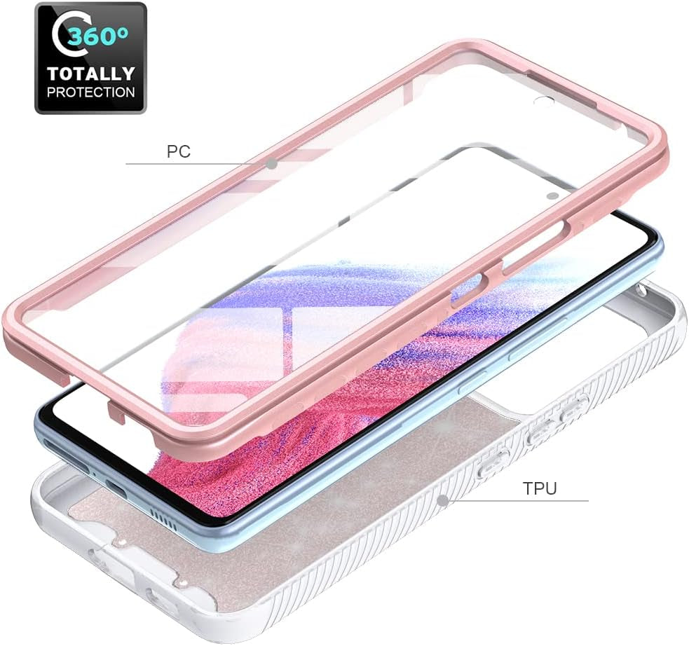 TJS Compatible for Samsung Galaxy A53 5G Case, with [Built-In Screen Protector], Full-Body Drop Protector Cover Glitter Bling Cute Girls Women Design Hybrid Phone Case (Rose Gold)  TJS   