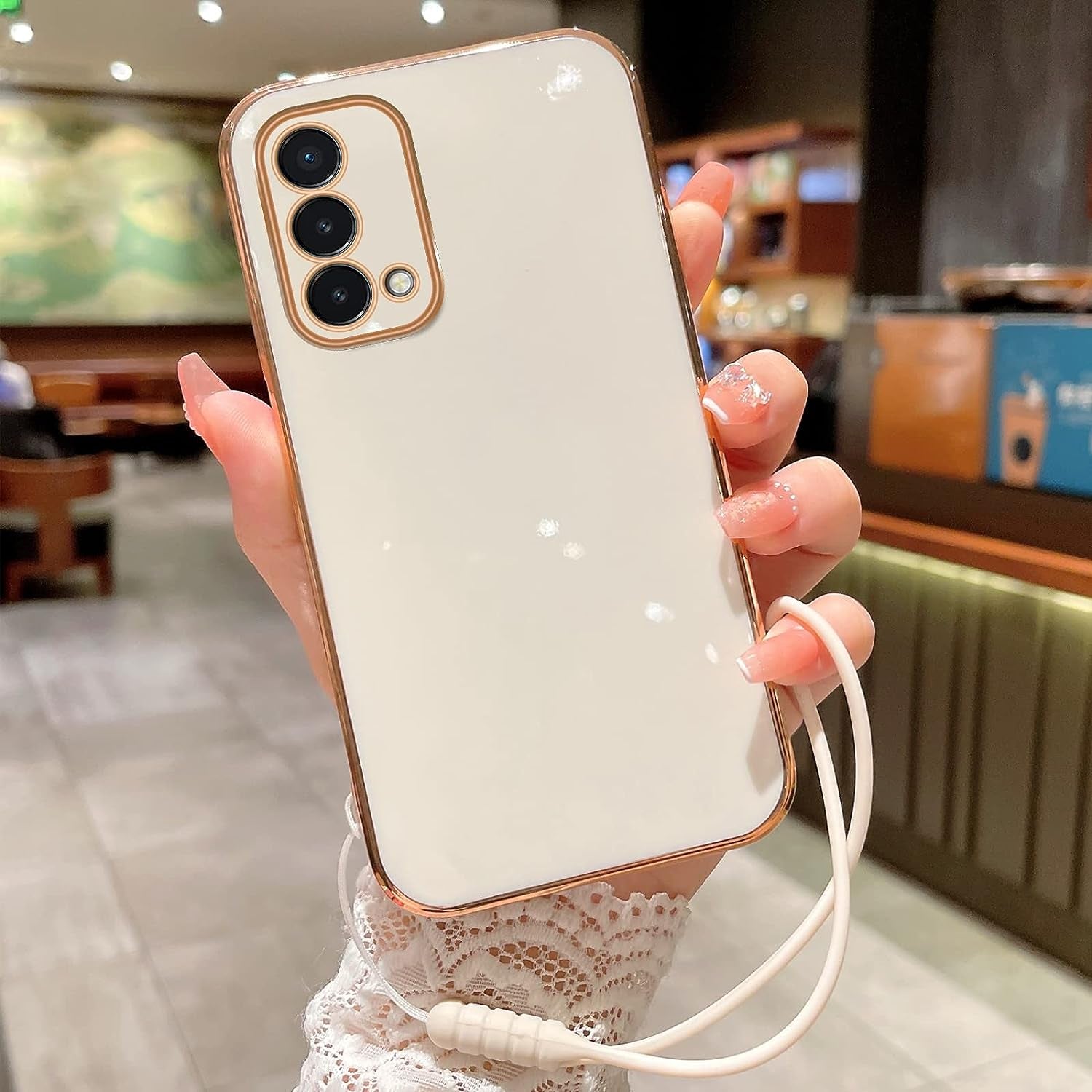 For Oneplus Nord N200 5G Case, N200 Phone Case for Women Electroplating Cute Luxury Bling Aesthetic Trendy Pretty, Full Camera Soft TPU Protection Shockproof Cover for Oneplus Nord N200 5G (White)  KuDiNi   