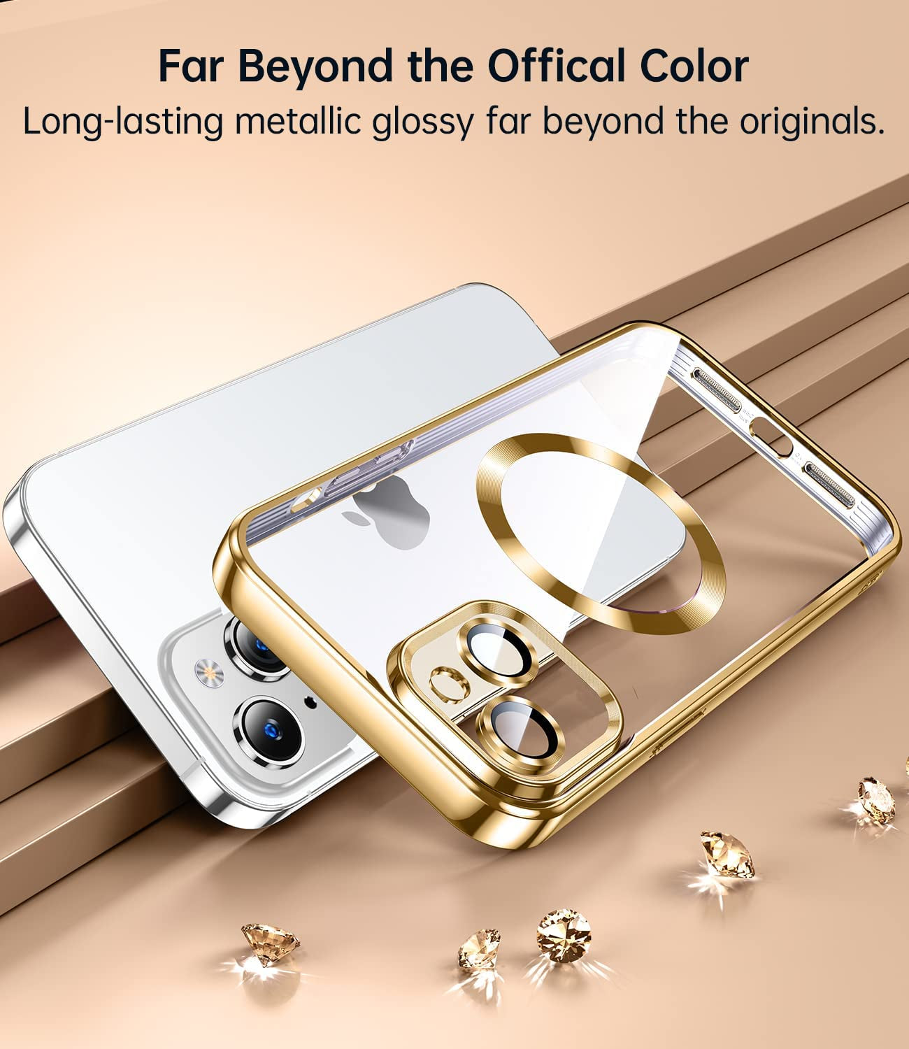 JUESHITUO Magnetic Matallic Glossy Clear for Iphone 14 Case with Full Camera Cover Protection [No.1 Strong N52 Magnets] [Military Grade Drop Protection] for Women Girls Phone Case (6.1")-Gold  JUESHITUO   