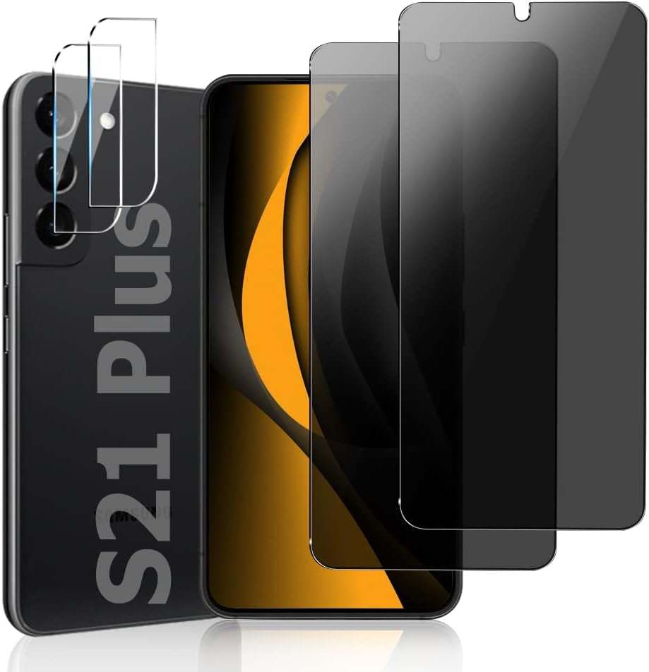 [2+2 Pack] Galaxy Note 20 Ultra 6.9 Inch Privacy Screen Protector with Camera Lens Protector, Fingerprint Compatible, Bubble Free, Flexible Anti-Spy TPU Film for Samsung Galaxy Note 20 Ultra 5G  AFSKU Samsung Galaxy S21 Plus  