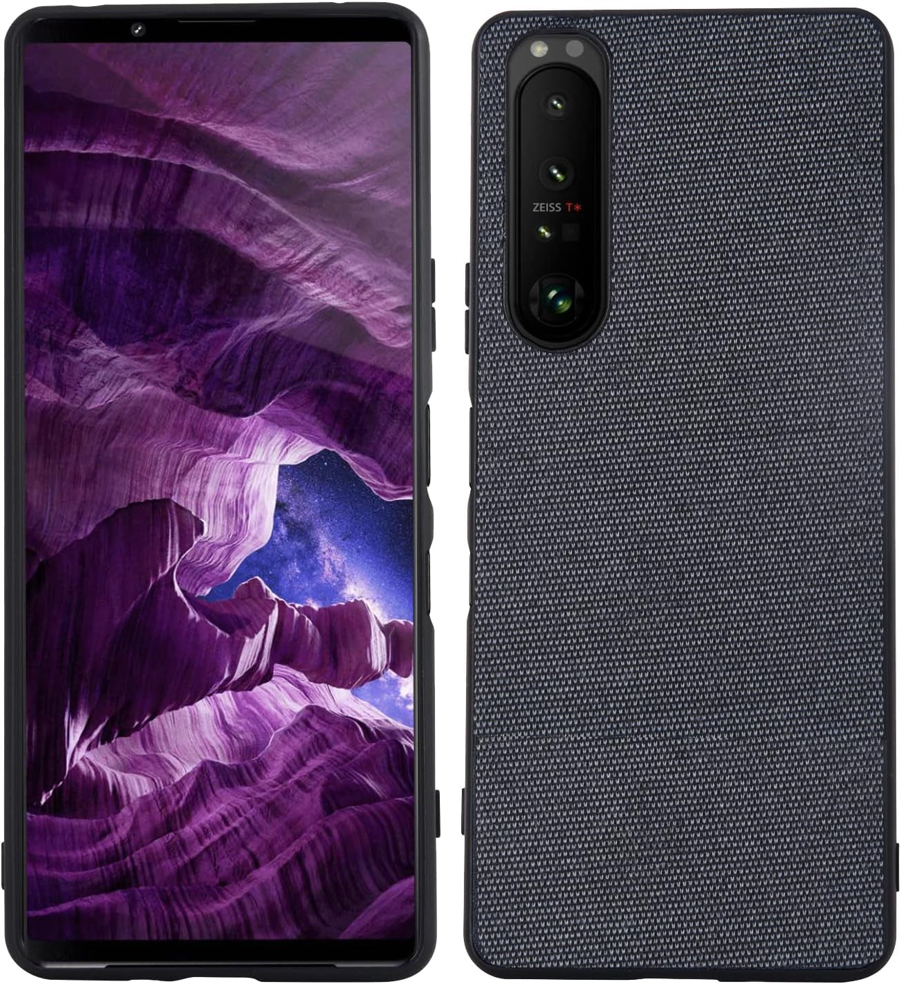 Compatible with Sony Xperia 1 III, Slim Business Casual Cloth Fabric Cover with TPU Interior Scratch Classic Durable Case for Sony Xperia 1 Iii-Splicing Black  XBS-Better Blue  