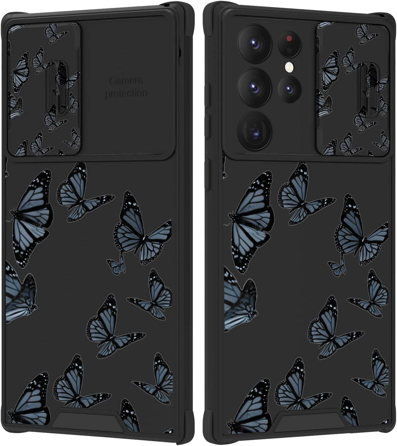 PERRKLD for Samsung Galaxy S21 Ultra Case with Slide Camera Cover Cute Sunflowers Floral for Women Girls Anti-Scratch Hard PC Shockproof Protective Phone Case Cover for Samsung S21 Ultra 6.8 Inch  PERRKLD Black Butterfly  