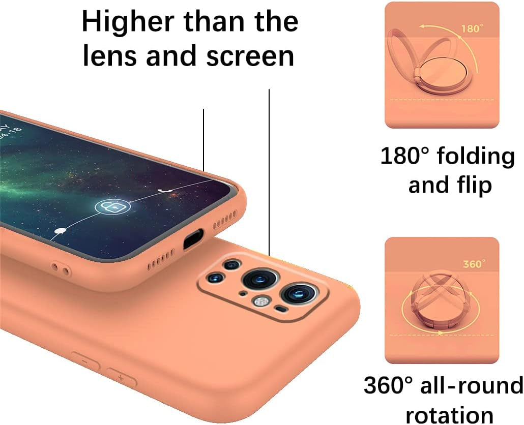 Compatible with Oneplus 9 Pro Case with Creative Astronaut Pattern Holder Green, Oneplus 9 Pro Phone Case with Ring Kickstand Silicone Shockproof Soft TPU Protective Slim Cover (Orange)  Wousunly   