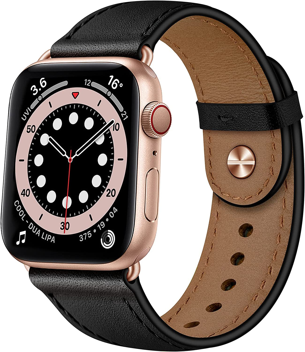 OUHENG Compatible with Apple Watch Band 49Mm 45Mm 44Mm 42Mm 41Mm 40Mm 38Mm, Genuine Leather Bands Strap for Iwatch Ultra SE2 SE Series 8 7 6 5 4 3 2 1 (Retro Brown/Black)  OUHENG Black/Rose Gold 41mm/40mm/38mm 