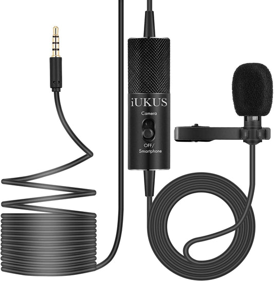 IUKUS Lavalier Microphone, Professional Clip-On Lapel Mic Omnidirectional Condenser Lavalier Microphone with 6M/19FT Cord for Camera/Smartphone  IUKUS   