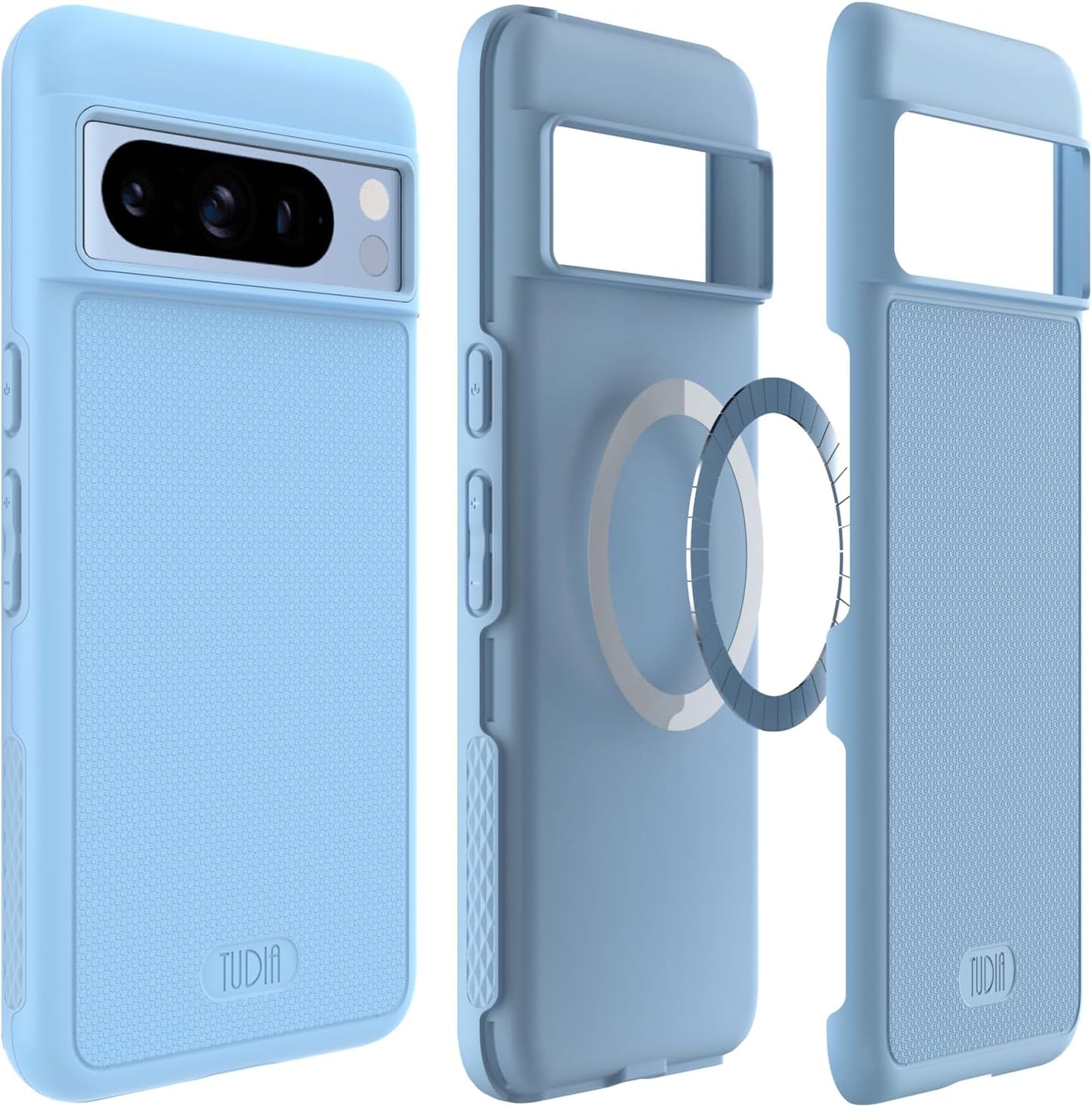 TUDIA Mergegrip Designed for Google Pixel 8 Pro Case 2023, [Magsafe Compatible] Military Grade Slim Dual Layer Heavy Duty Raised Edge Protection Non-Slip Protective Phone Case Cover - Green Lily  TUDIA Bay Blue Magsafe Compatible 