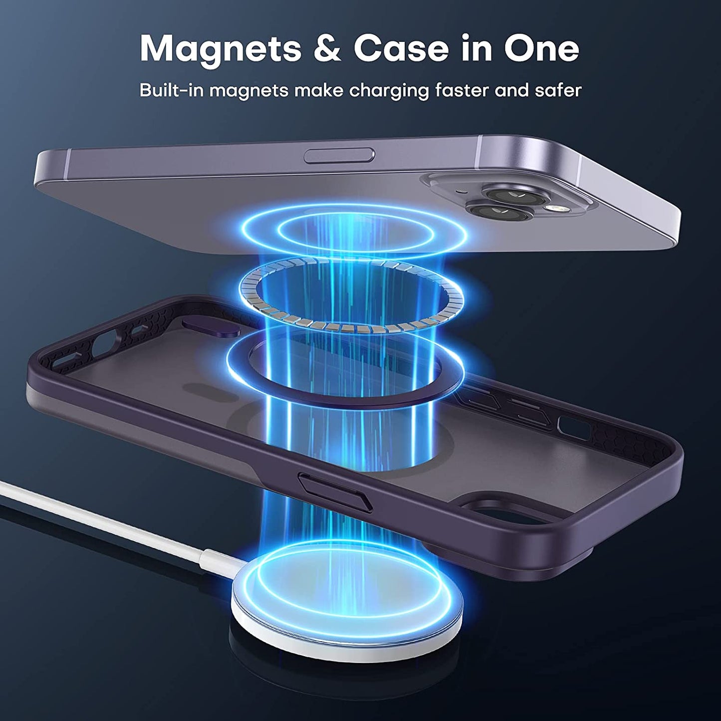 TAURI [5 in 1 Magnetic for Iphone 14 Case [Compatible with Magsafe] with 2 Screen Protector +2 Camera Lens Protector, [Military Grade Drop Protection] Translucent Matte Slim Case 6.1 Inch, Purple  TAURI   