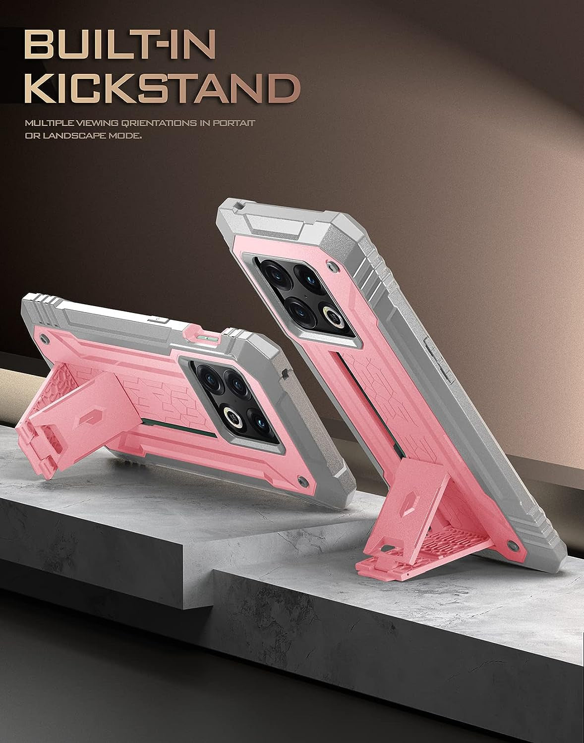 Poetic Revolution Case for Oneplus 10 Pro 5G, Built-In Screen Protector Work with Fingerprint ID, Full Body Rugged Shockproof Protective Cover Case with Kickstand, Light Pink  Poetic   