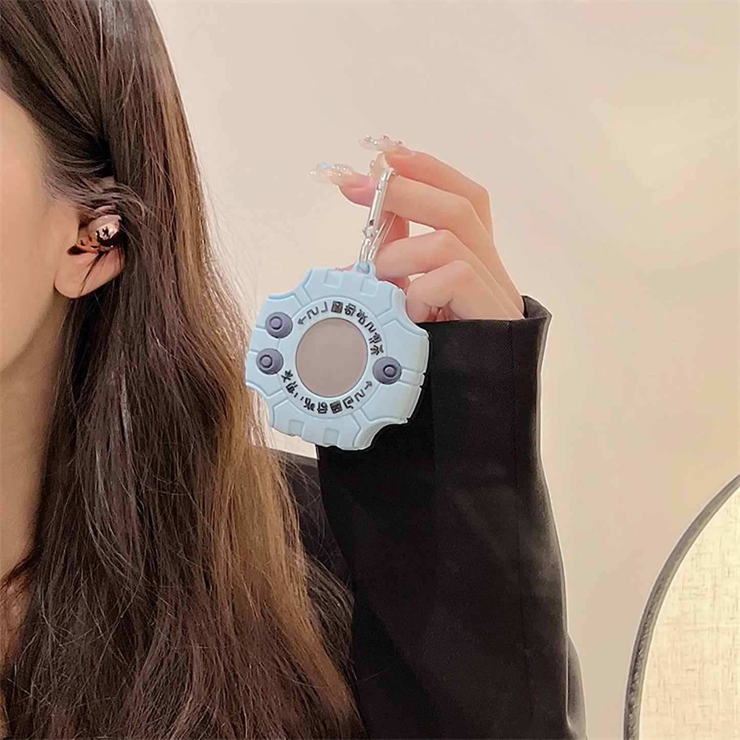 Compatible with Samsung Galaxy Buds2 Pro(2022)/Buds Live(2020)/Buds Pro(2021)/Buds 2 (2021) Charging Box,Cute Cartoon Digimon Monster Digivice Silicone Earphone Case with Hook  AOLABOKY   