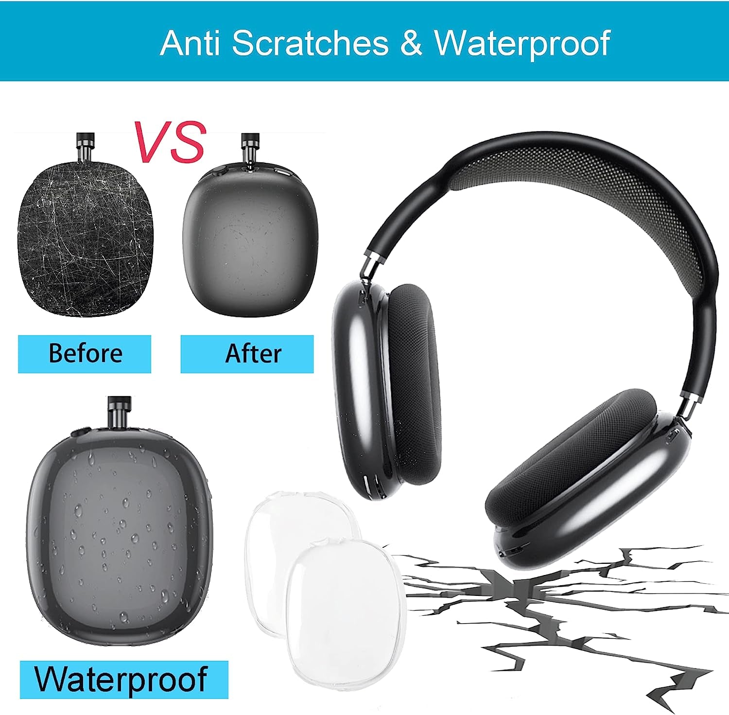 ULITIQ Compatible with Airpods Max Case Cover with Holder under Desk, Soft Case Transparent. Ultra Headphone Protective Cover for Air Pod Max Accessories, Clear (2 Cases+2 Holder)  ULITIQ   