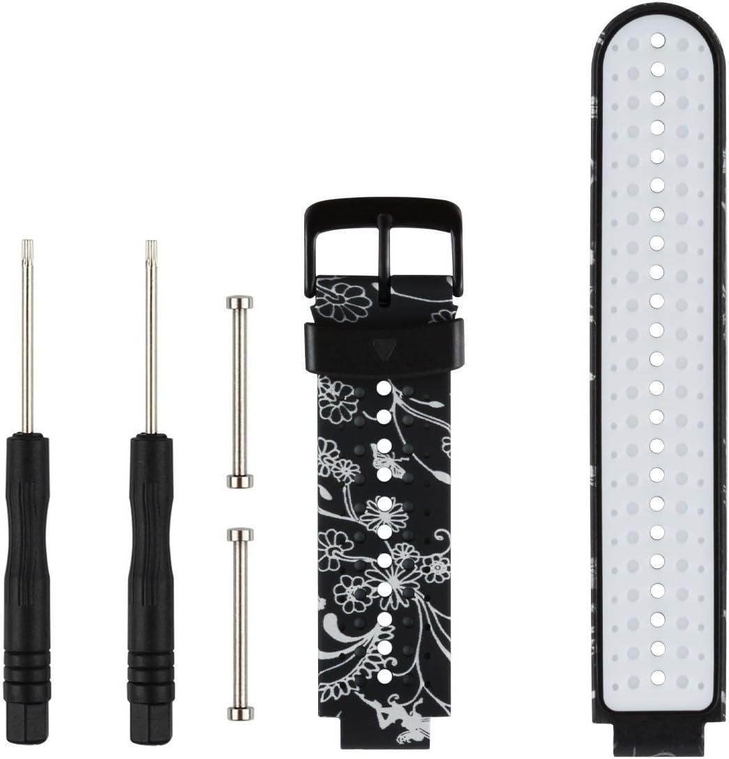 Replacement for Garmin Forerunner 235 / Garmin Approach S20 S5 S6 Watch Band Accessory, Adjustable Silicone Solid&Pattern Strap Wristband for Forerunner 220/230/620/630/735Xt/235Lite…  kiugi Sliver Flower  