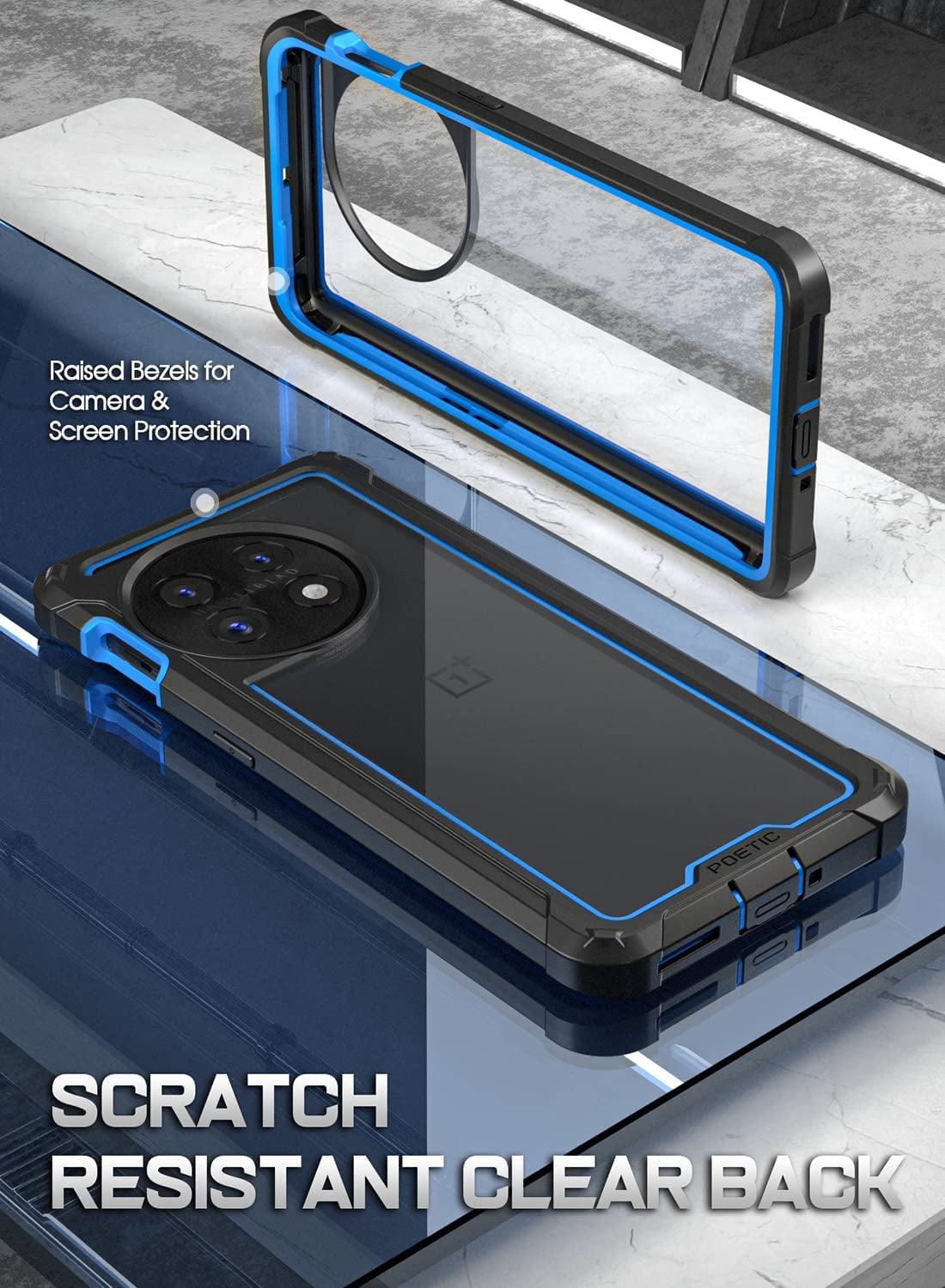 Poetic Guardian Case for Oneplus 11 5G 6.7" (2023) [20 FT Mil-Grade Drop Tested], Full-Body Hybrid Shockproof Bumper Cover with Built-In Screen Protector, Blue/Clear  Poetic   