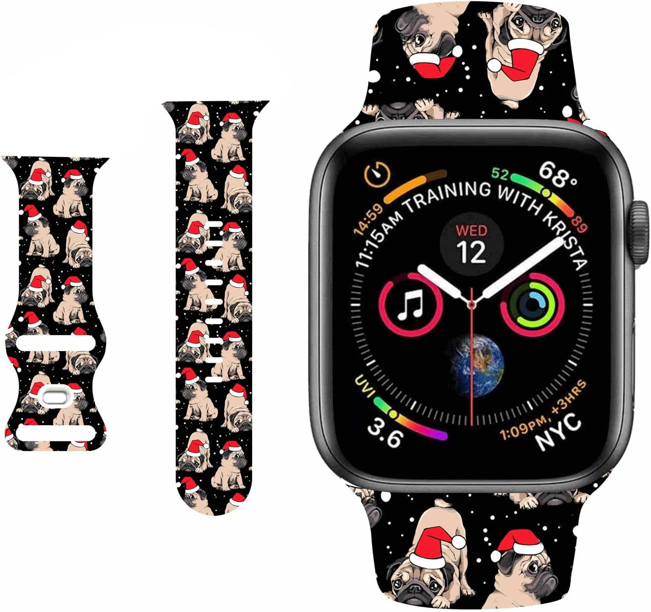 Breathable Christmas Pattern Bands Compatible with Apple Watch 42Mm 44Mm 45Mm M/L,Girls Women Men Colorful Soft Silicone Wristband Strap for Iwatch SE & Series 8/7/6/5/4/3/2/1 (Christmas Plaid)  HYHMXB 09.Christmas Hat Dog 42mm/44mm/45mm M/L 