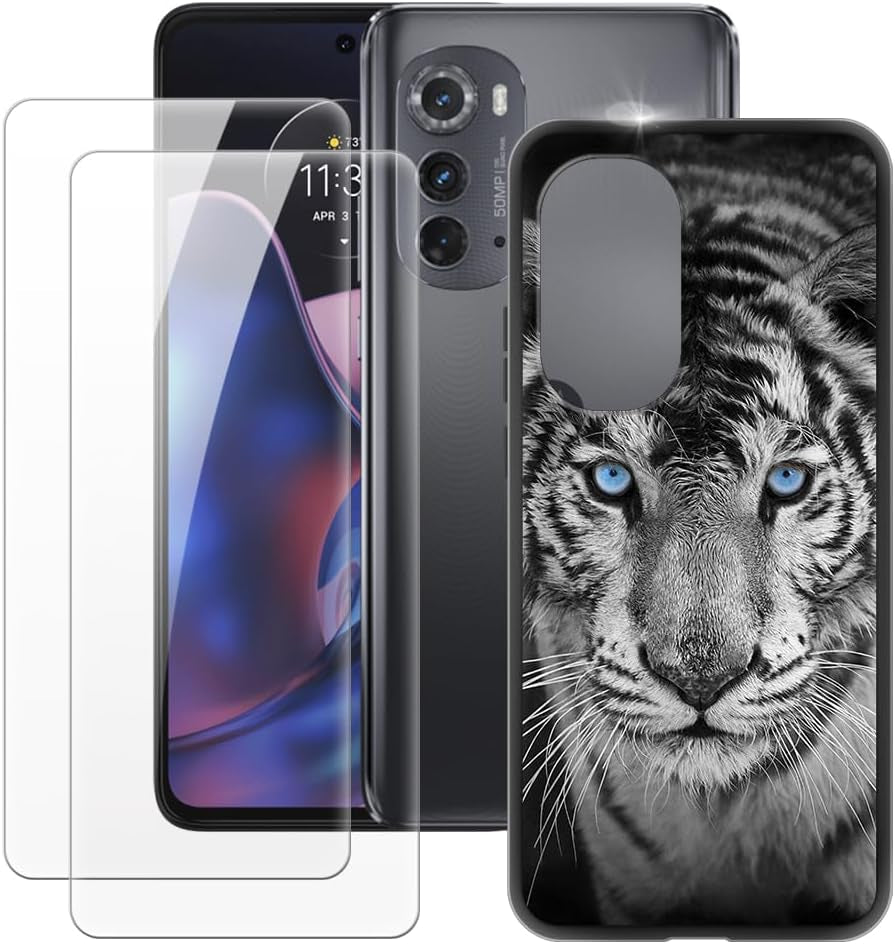 MILEGAO Motorola Edge 2022 Case + 2PCS Screen Protector Tempered Glass, Ultra Thin Bumper Shockproof Soft TPU Silicone Cover for Motorola Edge Gen.3 (6.6”) Rose  MILEGAO Tiger  