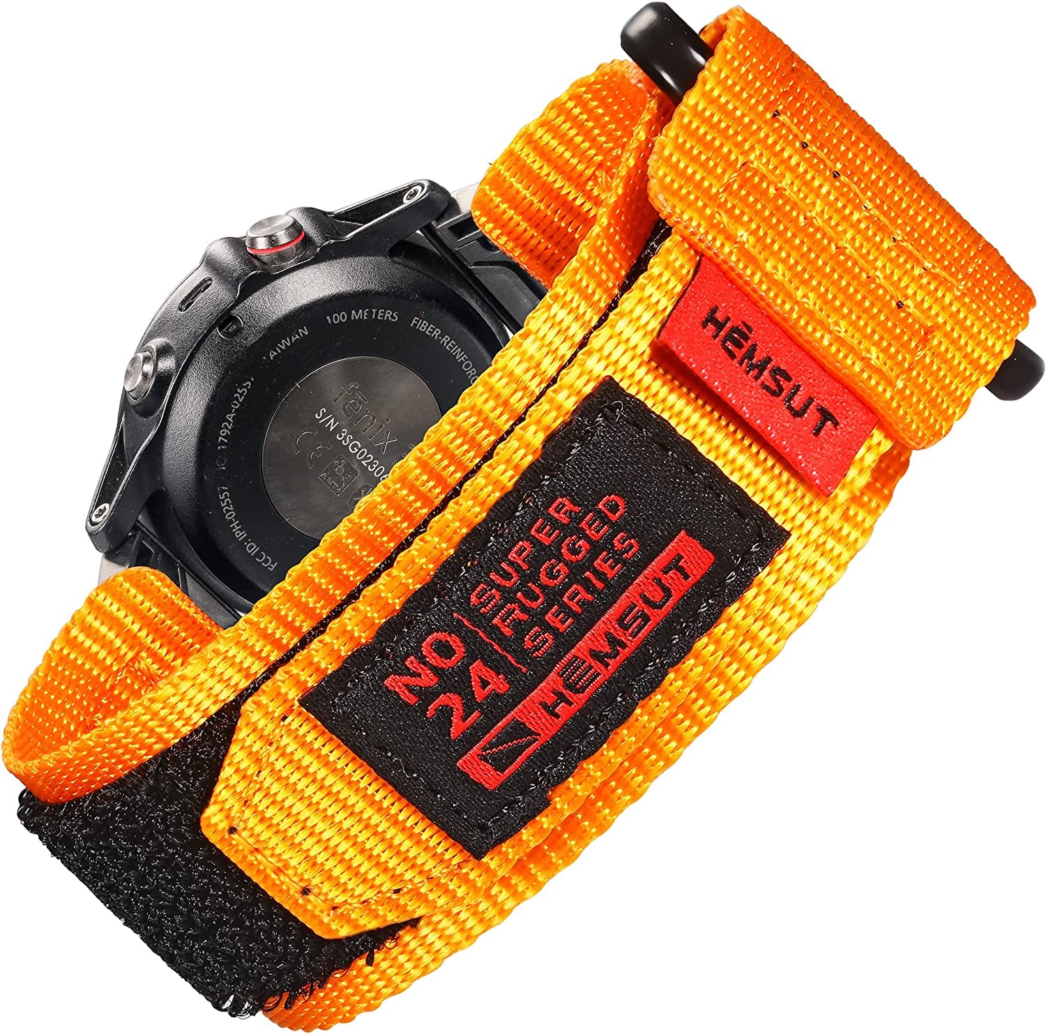 Compatible with Garmin Watch Band, Super Rugged Extral Long Nylon Sports Strap with Woven Loop Design for Fēnix/Forerunner/Vivoactive/Approach/Marq/Quatix/D2 Series, Tough Replacement Band for Men Women  SMITHA Orange 26mm / Large (8.2'' to 9.4'') 