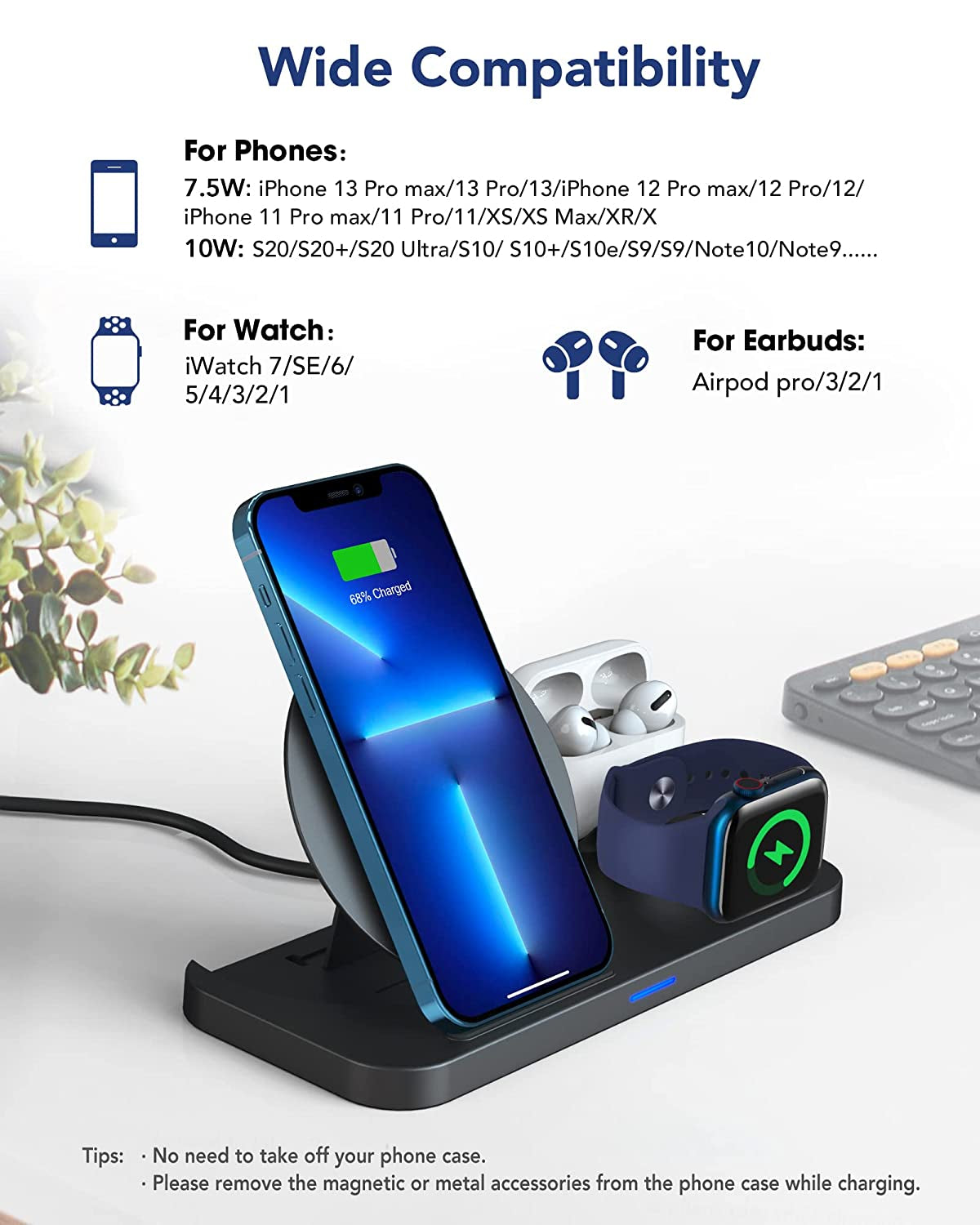[2022 NEW] 3 in 1 Wireless Charging Station for Multiple Devices Apple, Charging Stand for Iphone and Apple Watch 7/6/SE/5/4/3/2/1, Portable Charging Dock for Airpods Pro/3/2/1 (With 18W Fast Charger)  Dulums   