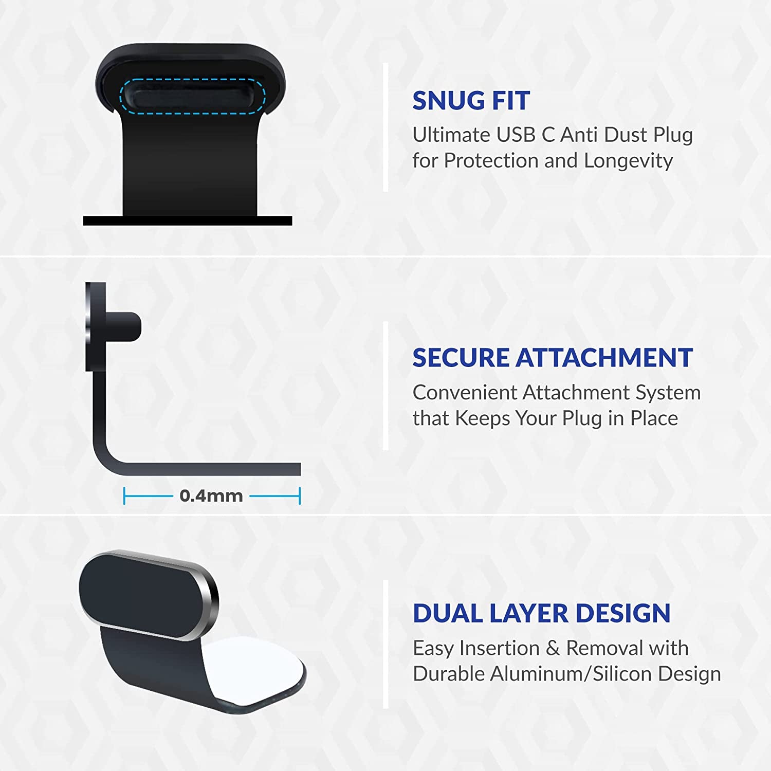 USB-C Port Covers (2-Pack) Aluminum Finish, Compatible with Samsung Galaxy, Android, Cell Phones- Attachable Dust Plugs, Includes Cleaning Tool  PortPlugs   