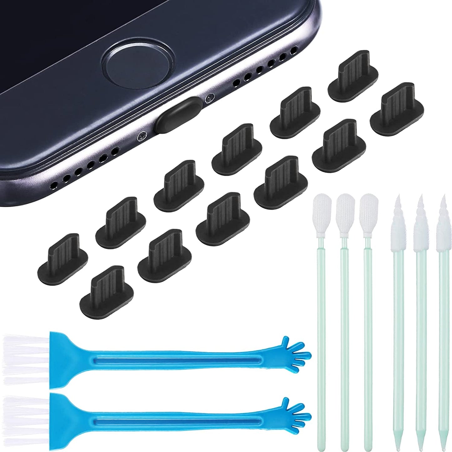 Anti Dust Plugs Compatible with Iphone 7/8/ X/XS/XR/ 11/12, Included Phone Port Cleaning Brush Kit, Cell Phone Speaker Cleaning Brushes and Phone Receiver Cleaning Brush Set (24 Pieces)  Tatuo   