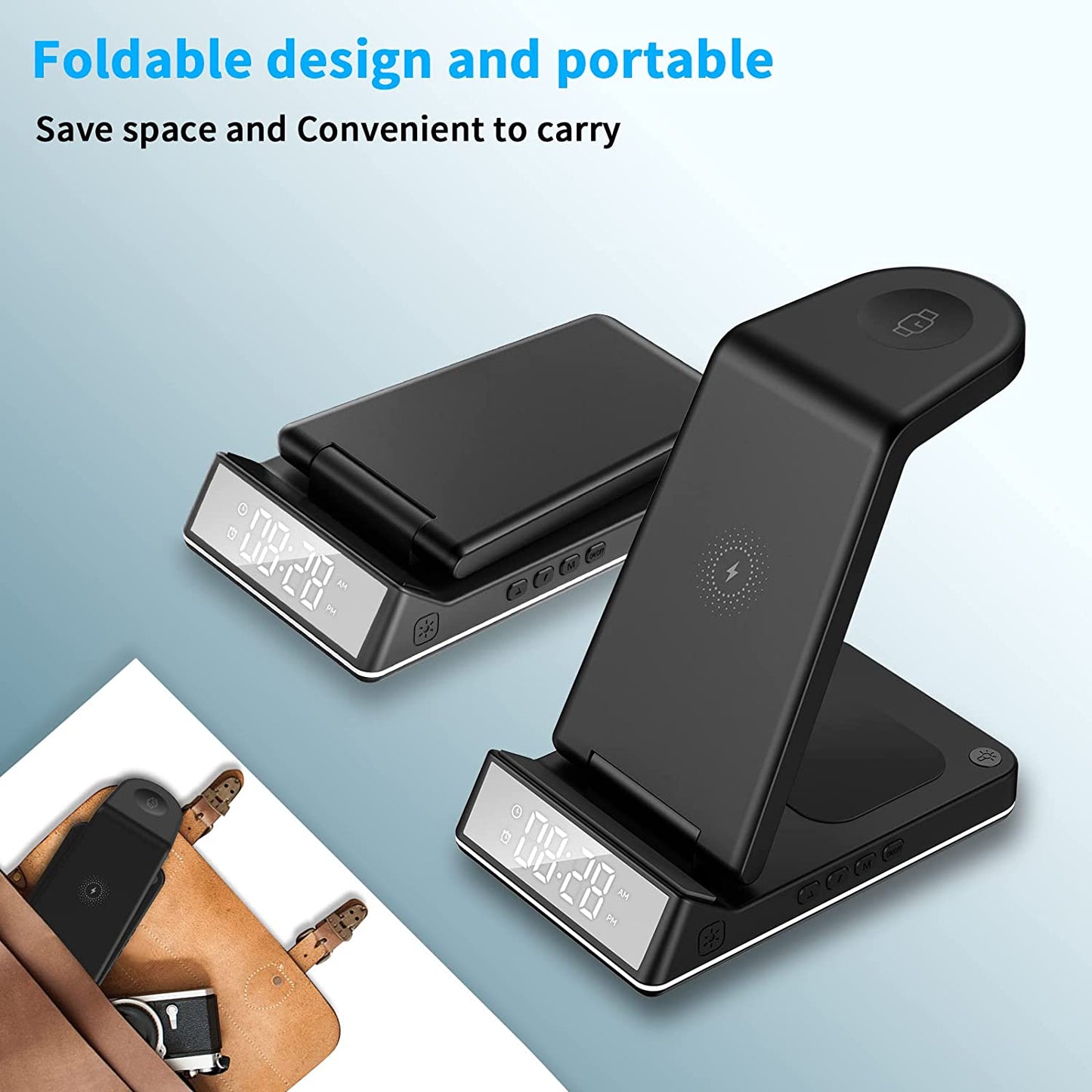 3 in 1 Wireless Charger Station Qi Fast Wireless Charging Dock with Clock and Night Light,Compatible with Apple Watch 7/6/5/4/3/2/SE & Airpods 3/2/Pro & Iphone 13/12/11/Samsung/More Qi Enabled Phones  Auzev   