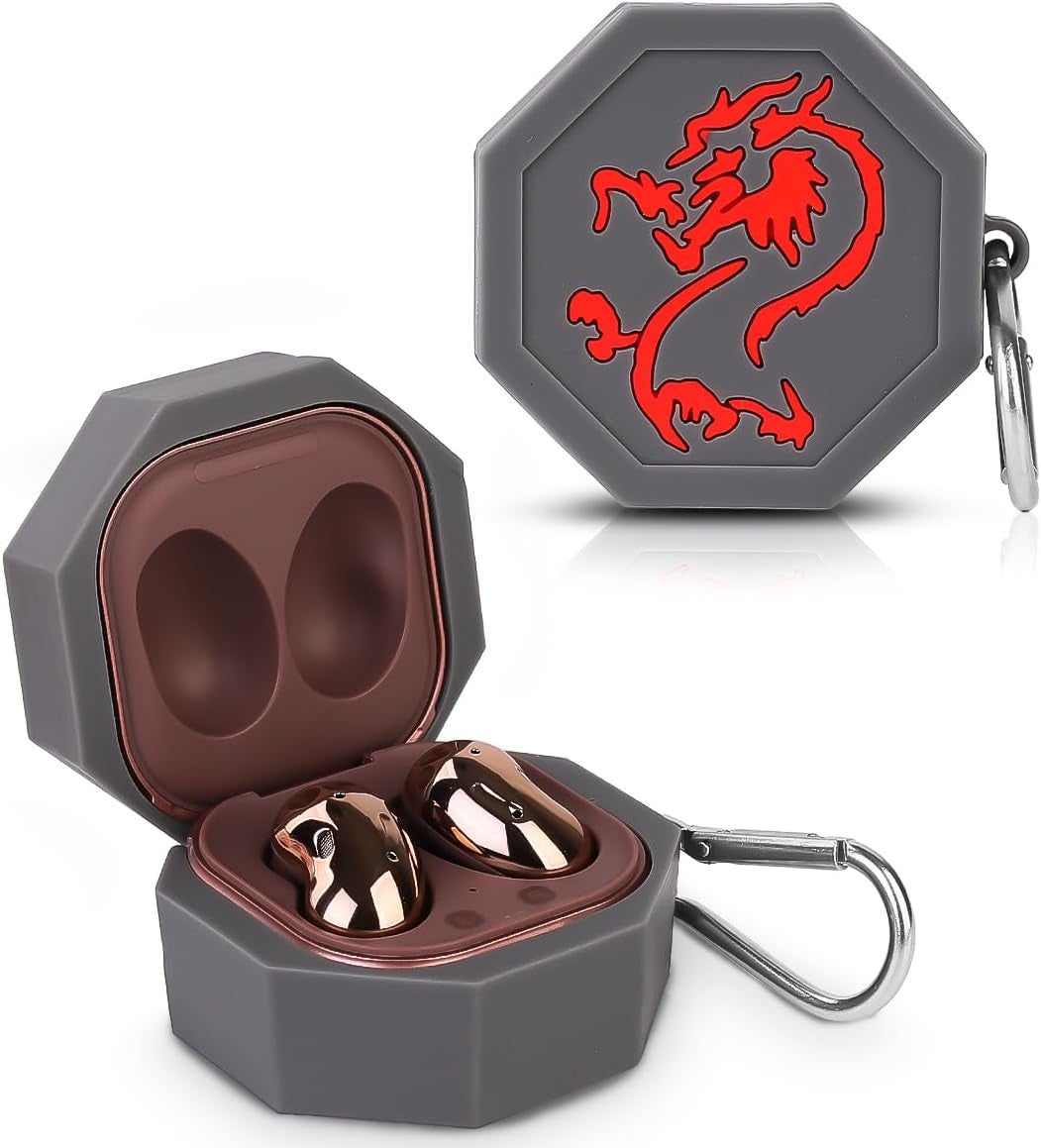 Suublg Silicone Earbuds Case Protective Cover with Keychain for Samsung Galaxy Buds2 Pro Earbuds(2022) /Galaxy Buds 2 (2021) /Galaxy Buds Pro (2021) /Galaxy Buds Live Earphones(2020)  Suublg Dragon  