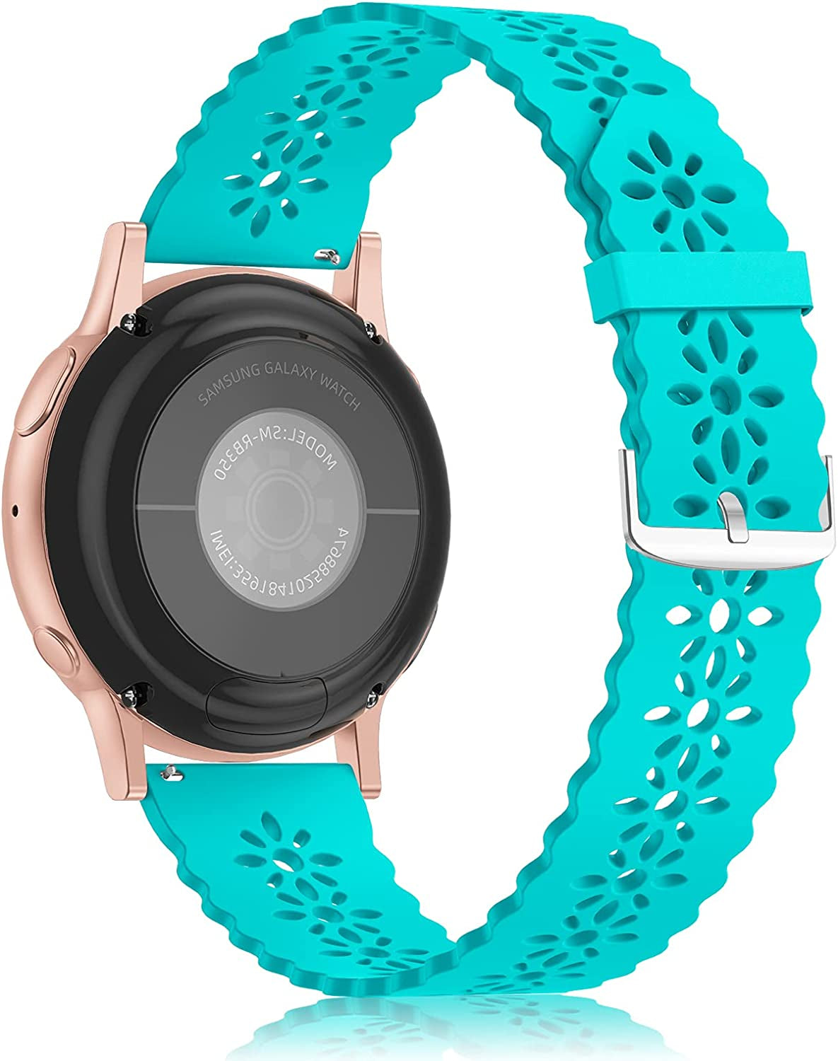 Lace Silicone Band 20Mm Compatible for Samsung Galaxy Watch 4 40Mm 44Mm/Watch 3 41Mm/Active 2 Watch Bands 40Mm 44Mm/Watch 4 Classic 42Mm 46Mm, Slim Bands Soft Smartwatch Strap for Women(Black)  Seizehe Teal  