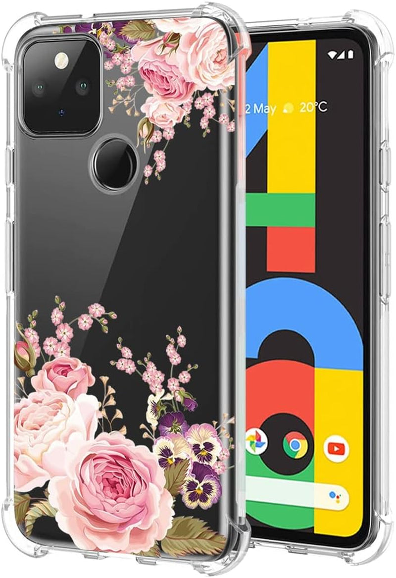 Yerebel Case for Google Pixel 4A (Not Fit Pixel 4A 5G) G025J, GA02099 Cute Case, Clear Flexible Bumper TPU Soft Rubber Silicone Cover Phone Case for Google Pixel 4A (Roseflower)  Yerebel   