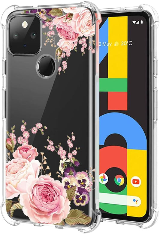 Yerebel Case for Google Pixel 4A (Not Fit Pixel 4A 5G) G025J, GA02099 Cute Case, Clear Flexible Bumper TPU Soft Rubber Silicone Cover Phone Case for Google Pixel 4A (Roseflower)  Yerebel   