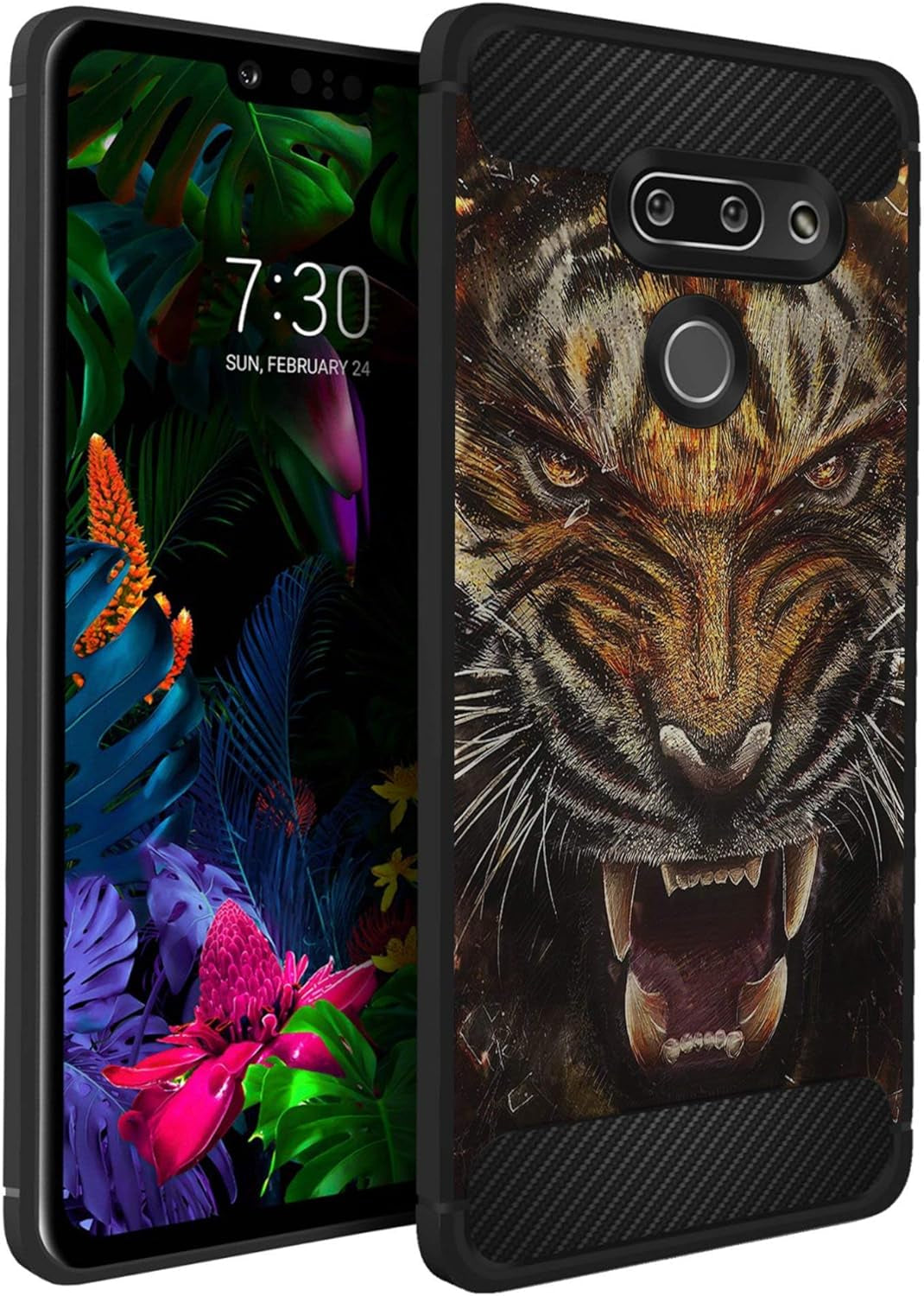 Casesondeck Slim Case Compatible with [LG G8 Thinq/Lg G8] Thin Scratch Preventing TPU, Matte Finish Carbon Fiber Texture Edges (Artic Wolf)  CasesonDeck Fierce Tiger  
