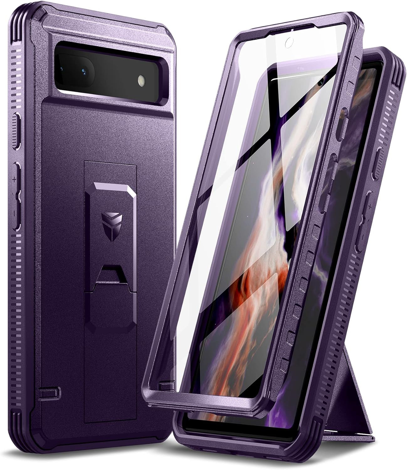 Dexnor Full Body Case for Google Pixel 6A, [Built in Screen Protector and Kickstand] Heavy Duty Military Grade Protection Shockproof Protective Cover for Google Pixel 6A (Military Green)  Dexnor Phantom Purple  
