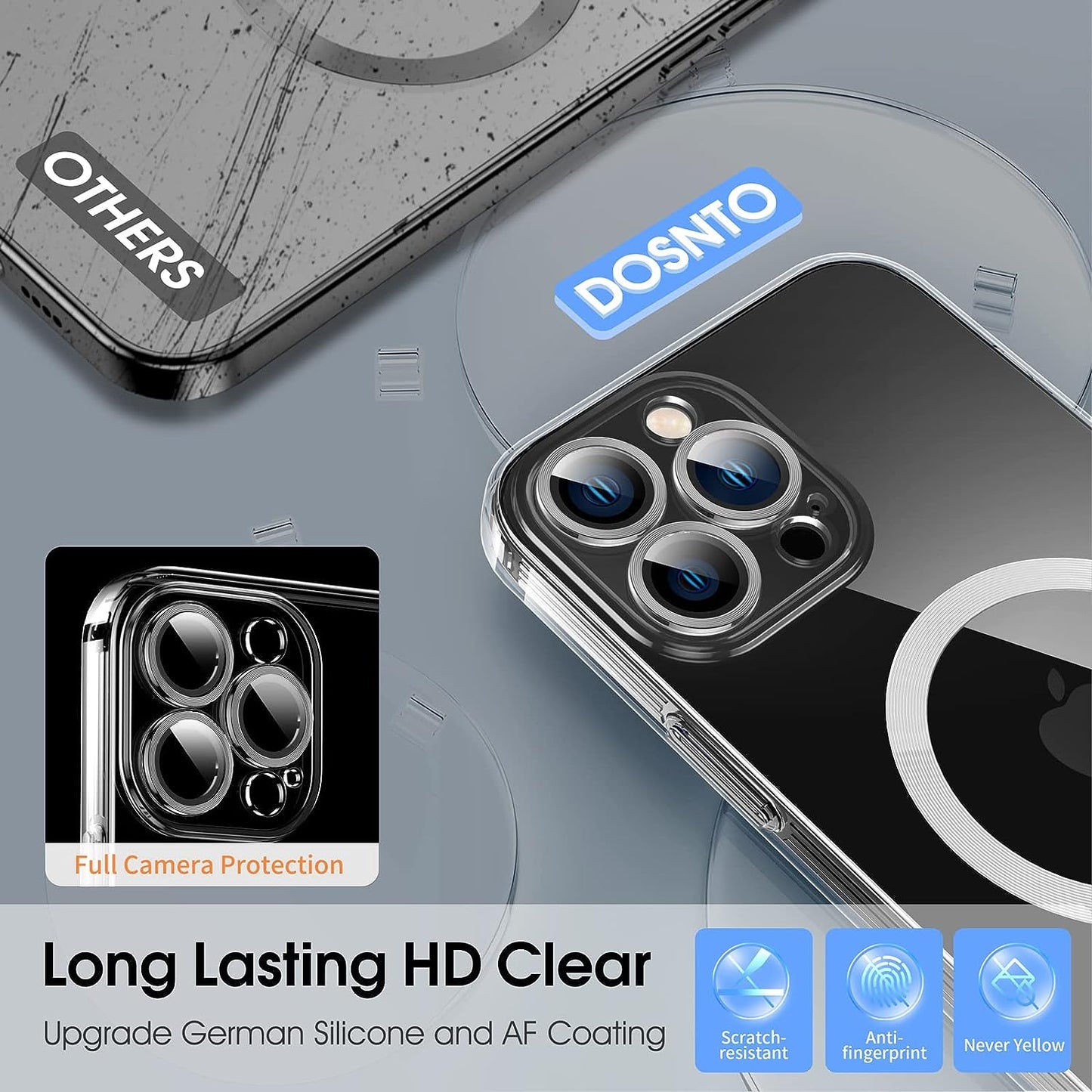 Magnetic Clear for Iphone 14 Pro Max Case with Magsafe [Integrated Camera Glass] Women Phone Case [Original Iphone Exterior] Silicone Cover Slim Thin [Non-Yellowing] Anti-Fingerprint Scratch Men  DOSNTO   