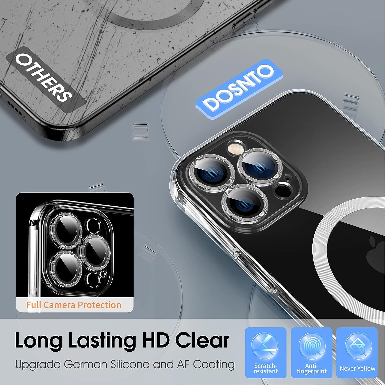 Magnetic Clear for Iphone 14 Pro Max Case with Magsafe [Integrated Camera Glass] Women Phone Case [Original Iphone Exterior] Silicone Cover Slim Thin [Non-Yellowing] Anti-Fingerprint Scratch Men  DOSNTO   