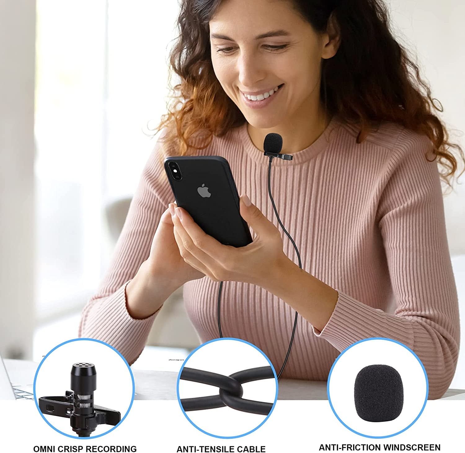 Bokadzi 5 Feet 3.5Mm Lavalier Microphone Lapel Omnidirectional Condenser Mic for Iphone Android & Windows Smartphones, Youtube, Interview, Studio, Video Recording（With the 4 Pin to 3 Pin Adapter）  Bokadzi   