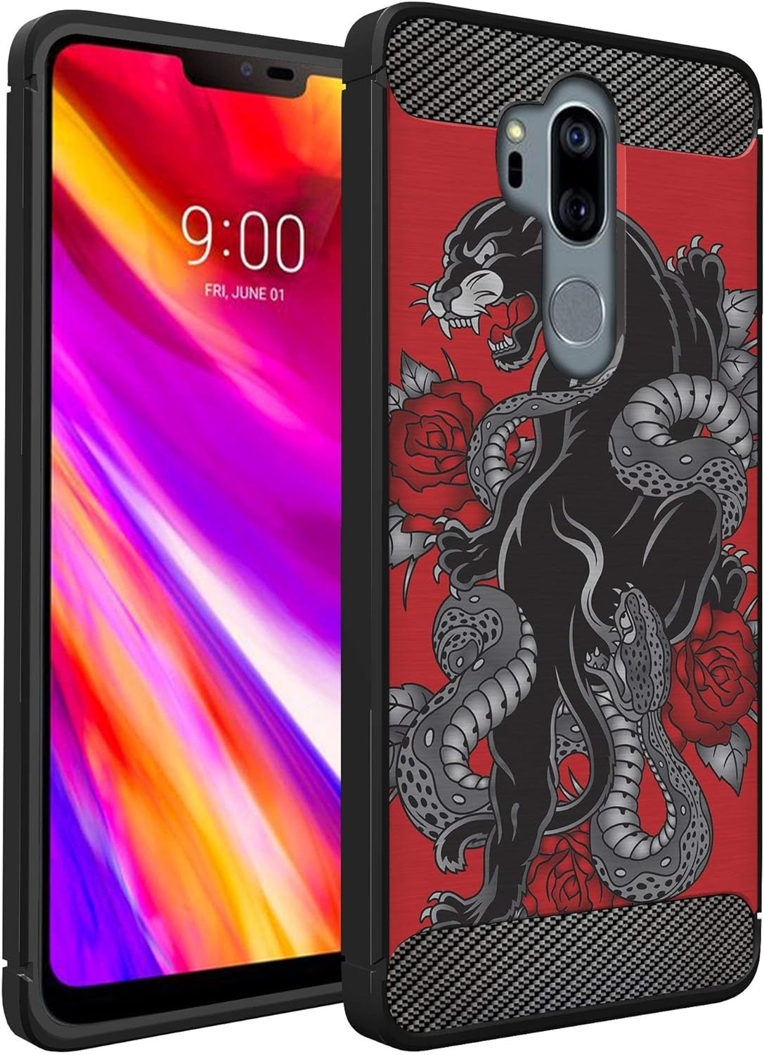 Casesondeck Case Compatible with [LG G7 / LG G7 Thinq] Pictorial Patterned TPU Design Case Flexible Slim and Elegant (Cobra Tiger)  CasesonDeck Red Panther  