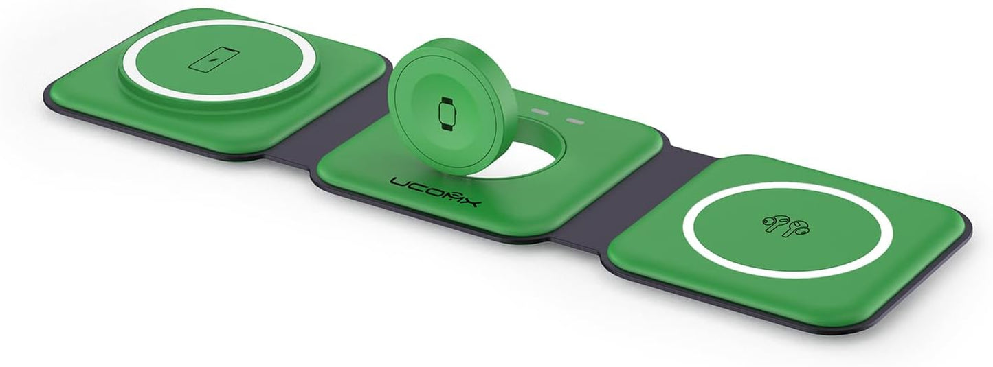 UCOMX Nano 3 in 1 Wireless Charger for Iphone,Magnetic Foldable 3 in 1 Charging Station,Travel Charger for Multple Devices for Iphone 14/13/12 Series,Airpods 3/2/Pro,Iwatch(Adapter Included)  Lilimlss LLC Green  