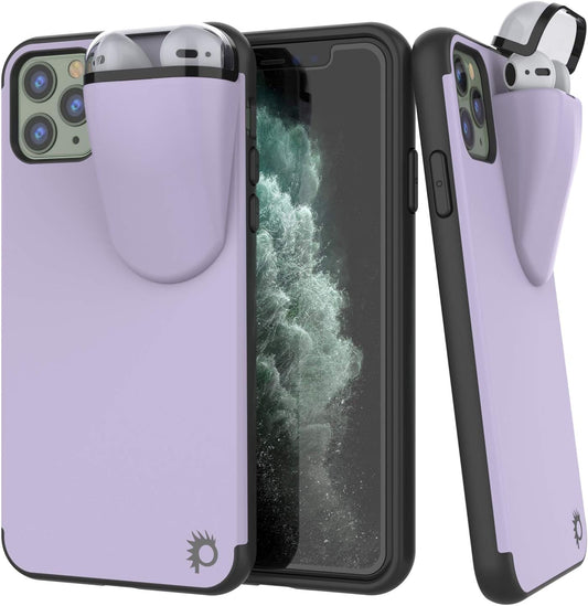Punkcase Iphone 11 Pro Max Airpods Case Holder (Toppods Series) | Slim & Durable 2 in 1 Cover Designed for Iphone 11 Pro Max (6.5") | Protects Your Phone & Stores Your Airpods Gen. 1 & 2 [Purple]  punkcase   