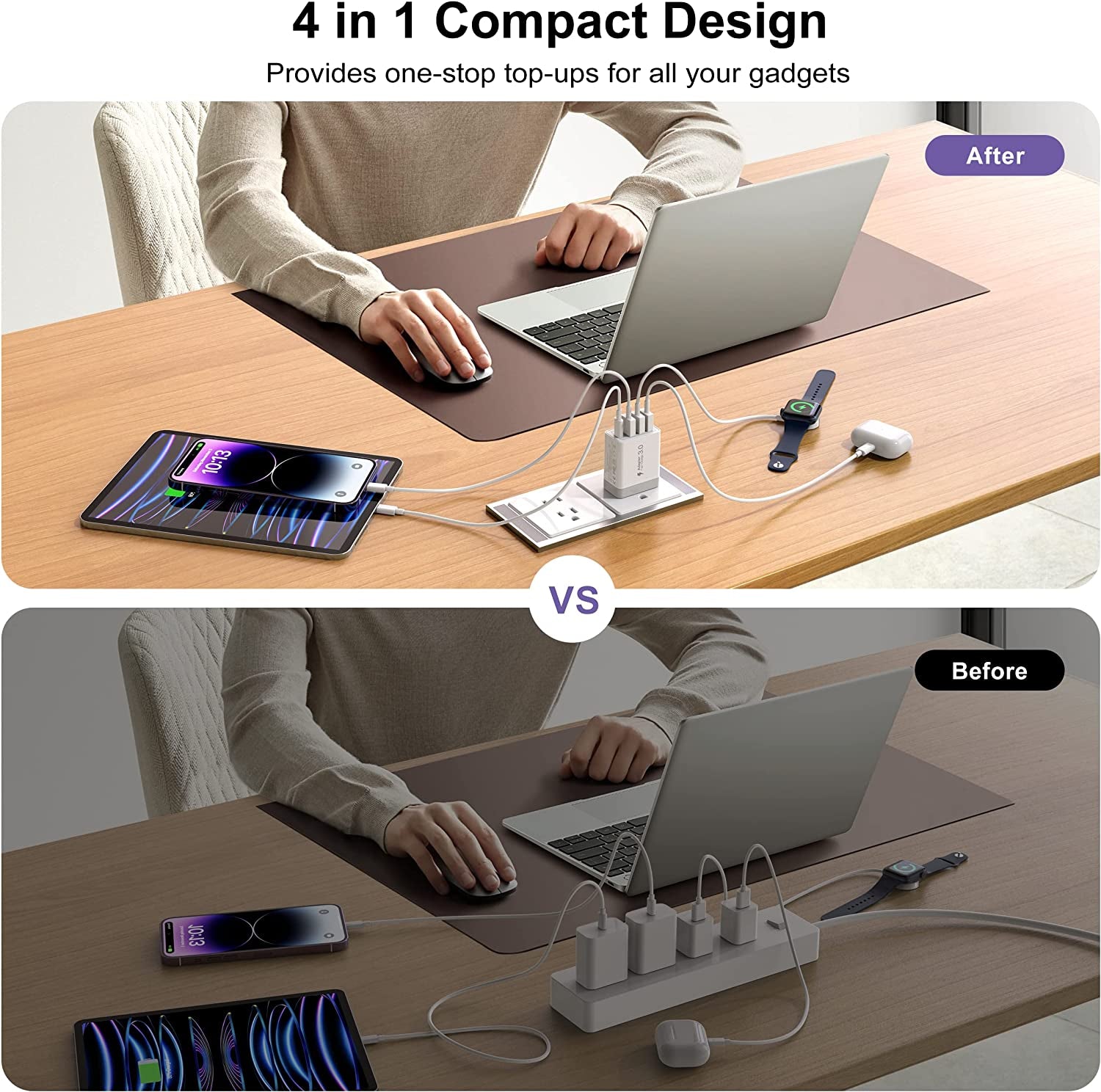 [2 Pack] USB-C Wall Charger, 40W Durable 4Port QC+PD 3.0 Power Adapter, Double Fast Plug Charging Block for Iphone 14/14 Pro/14 Pro Max/14 Plus/13/12/11, XS/XR/X, Watch Series 8/7 Cube(White)  CSODINCE   