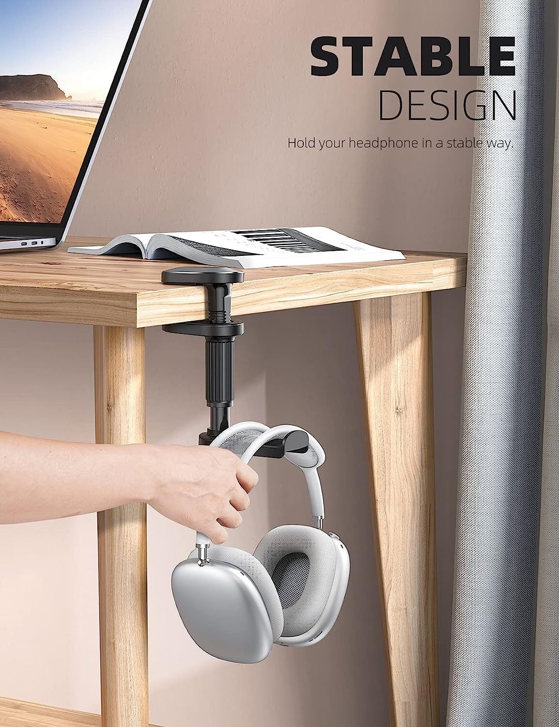 Lamicall Headphone Stand, Headset Hanger - [2022 Upgarded] 360° Rotating Earphones Holder Hook Mount Clamp under Desk for Airpods Max, Sennheiser, More, Black  Lamicall   
