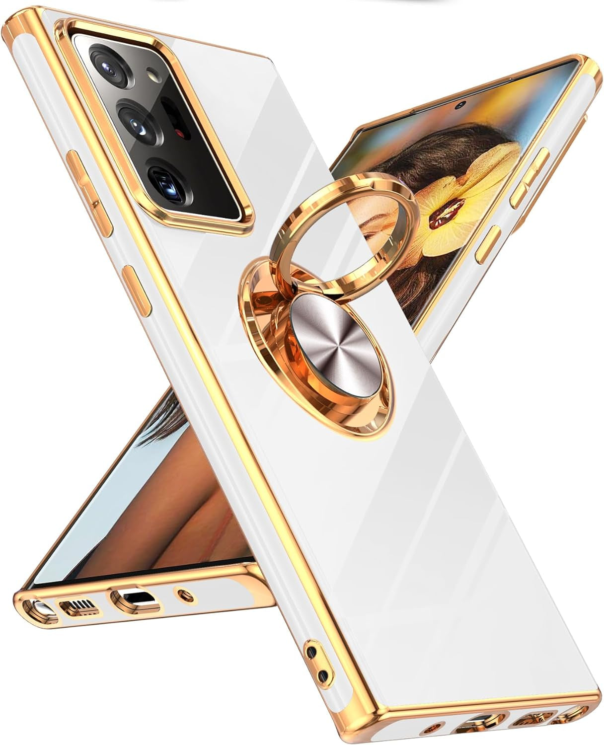 Leyi for Samsung Galaxy Note 20 Ultra Case: 360° Rotatable Ring Holder Magnetic Kickstand, Plating Rose Gold Edge Protective Samsung Galaxy Note 20 Ultra Case, Black  LeYi White  