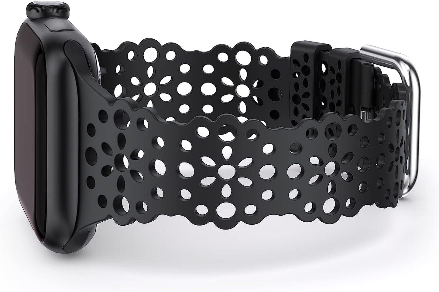 TOYOUTHS Compatible with Apple Watch Band Women 41Mm 40Mm 38Mm Soft Stretchy Silicone Lace Flower Cut-Outs Scalloped Breathable Waterproof Lacy Band for Iwatch Series 8 7 6 5 4 3 2 1 SE  TOYOUTHS Black 41/40/38mm 