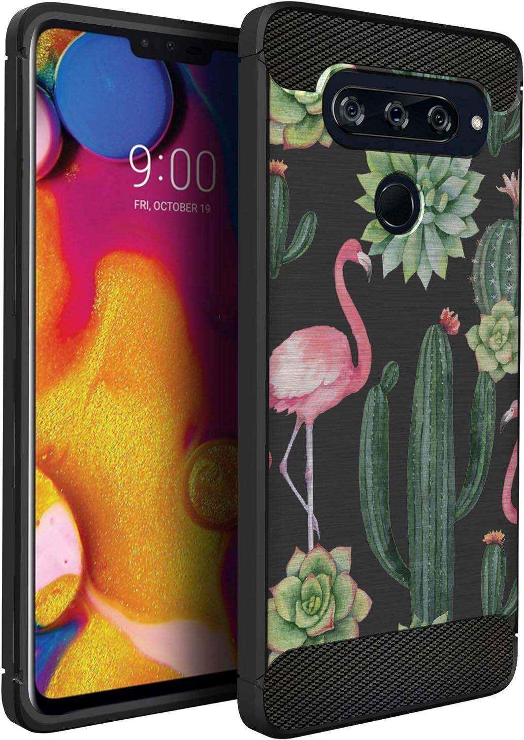 Casesondeck Case Compatible with [LG V40 Thinq] Tribal Floral Matte TPU Flexible Carbon Fiber Textured (Dreamcatcher)  CasesonDeck Flamingo Cactus  
