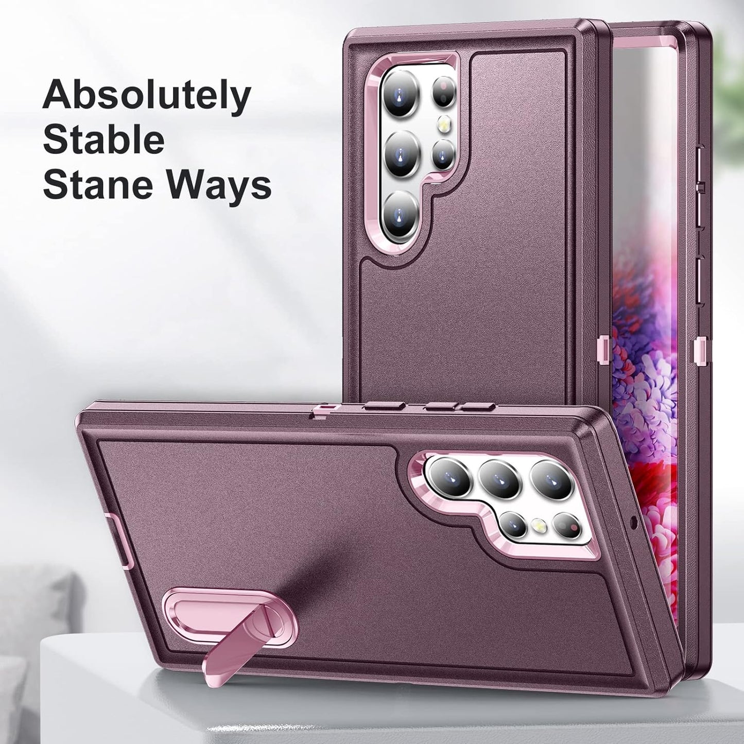 Fucozan for Samsung Galaxy S22 Ultra Case with Kickstand Case 3-Layer Military Grade Protective Case Cover Silicone Heavy Duty Rugged Shockproof for Galaxy S22 Ultra Phone Case (Purple Red+Pink)  Fucozan   