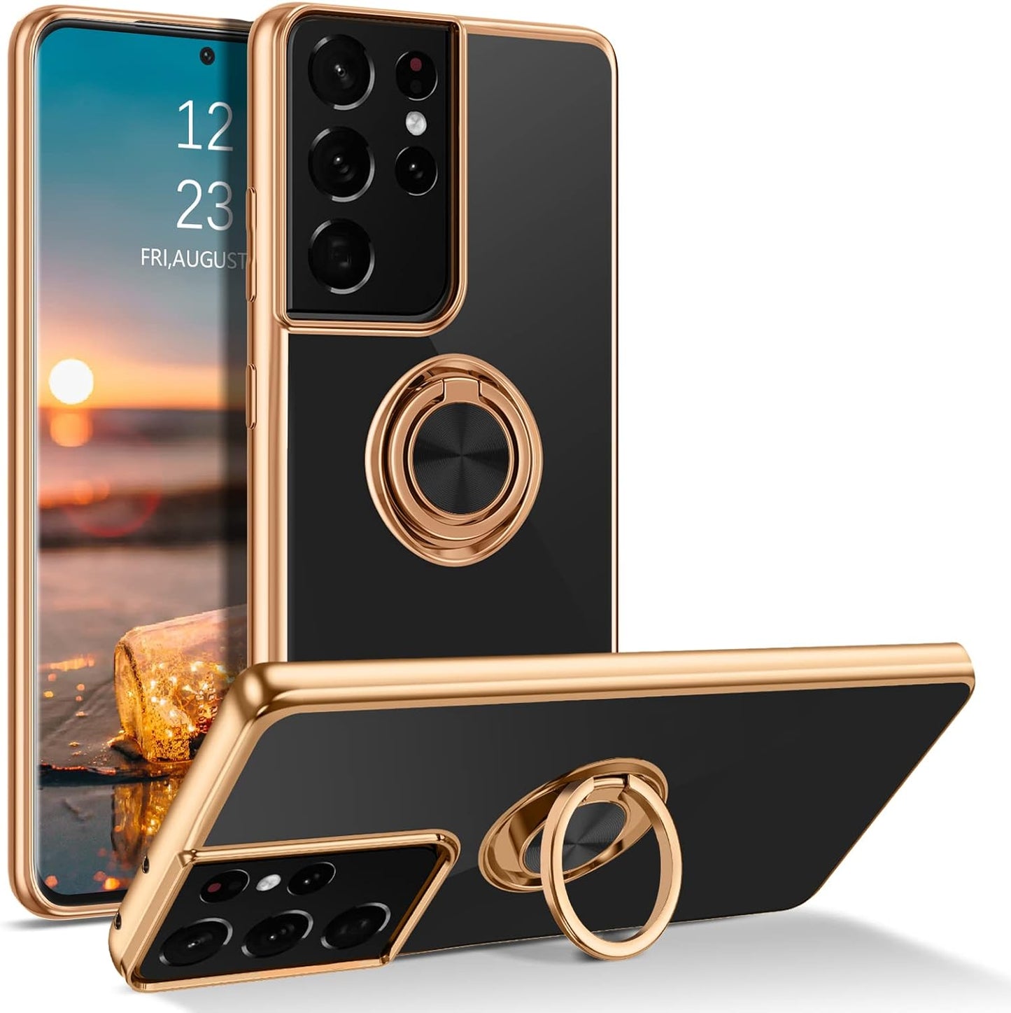 BENTOBEN Compatible with Samsung Galaxy S21 Ultra Case with 360° Ring Holder, Shockproof Slim Kickstand Magnetic Women Men Non-Slip Protective Phone Case for Galaxy S21 Ultra 6.8 Inch,Black/Gold  BENTOBEN   
