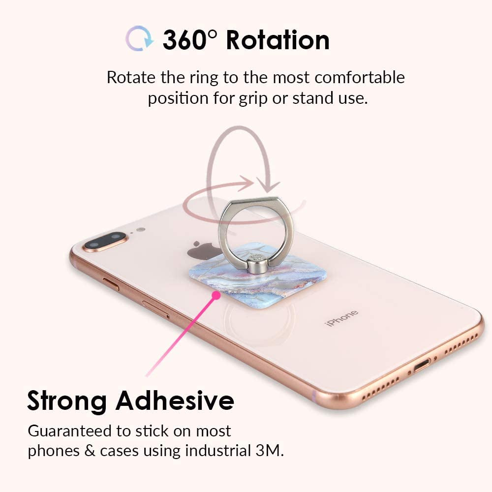Velvet Caviar Cell Phone Ring Holder - Finger Ring & Stand - Improves Phone Grip Compatible with Iphone, Galaxy and Most Cases (Except Silicone/Leather) - Moonstone Holographic Pink Blue Marble  Velvet Caviar   